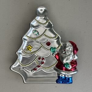 Kashima Japan Silver Christmas Tree Santa Claus Cookie/Candy Plate Trinket Dish